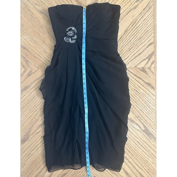 Draped Chiffon Black Cocktail Dress Rhinestone Bustier Strapless Bra Insert Sz 6 - Picture 6 of 13